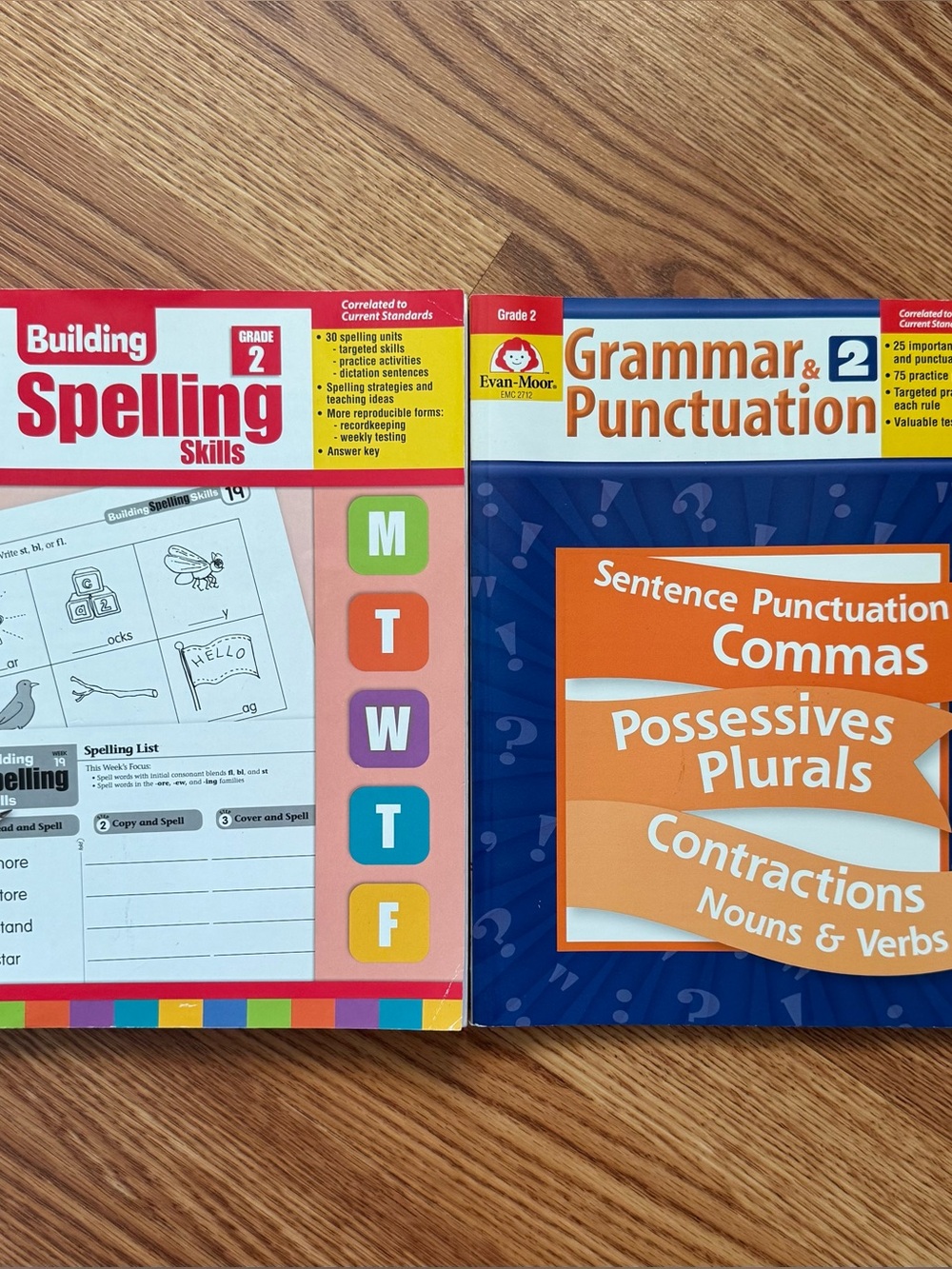 Evan-Moor Grade 2 Building Spelling Skills & Grammar and Punctuation Workbooks